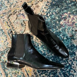 Zara Basics Shiny Patent Black Elastic Slip On Booties Sz 37